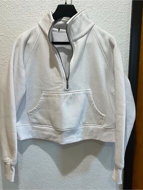 Women's Cropped White Half-Zip Pullover Sweatshirt